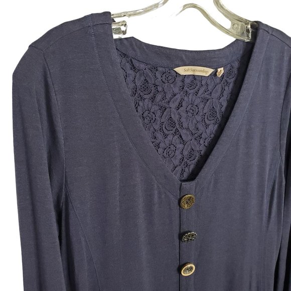 Soft Surroundings Sz M Tunic Maddalena Jersey Knit Shaped Fit Artsy Buttons Blue - Picture 8 of 9
